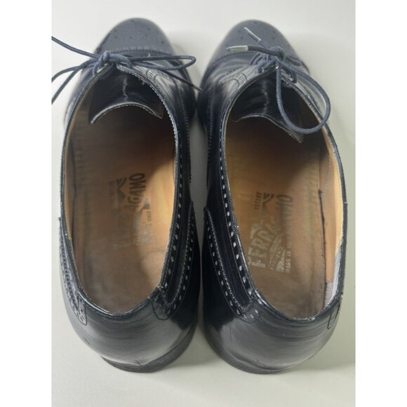Salvatore Ferragamo Men 10 D Black Leather Wingtip Lace-Up Oxford Dress Shoe GUC main image 10